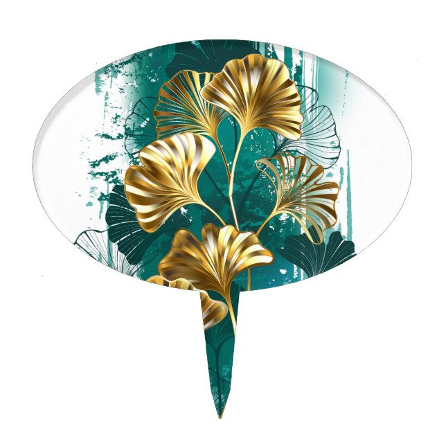Branch with Golden Leaves Ginko Biloba Cake Topper (Front)