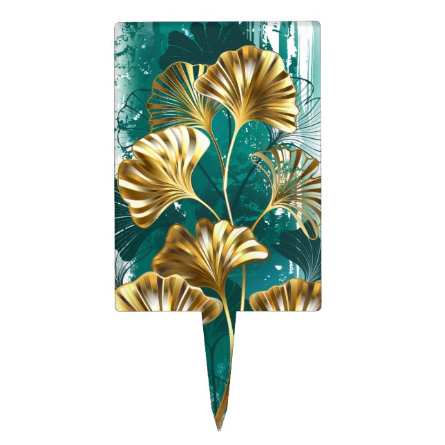 Branch with Golden Leaves Ginko Biloba Cake Topper (Front)