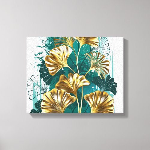 Branch with Golden Leaves Ginko Biloba Canvas Print