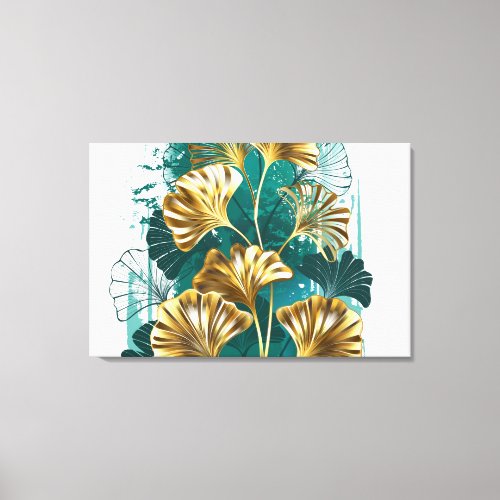Branch with Golden Leaves Ginko Biloba Canvas Print