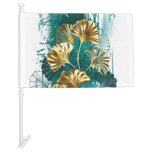 Branch with Golden Leaves Ginko Biloba Car Flag