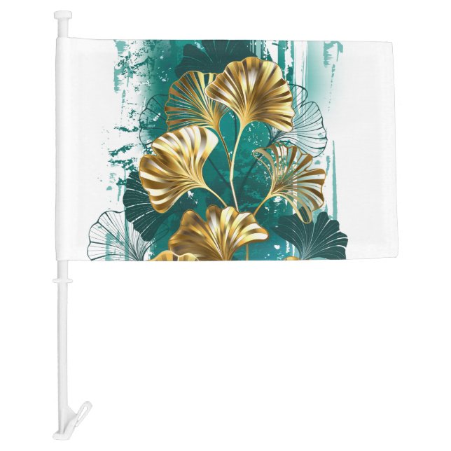 Branch with Golden Leaves Ginko Biloba Car Flag (Front)