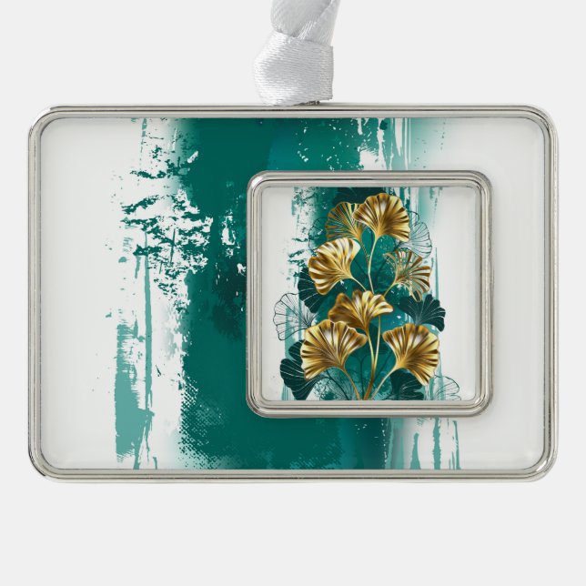 Branch with Golden Leaves Ginko Biloba Christmas Ornament (Front)