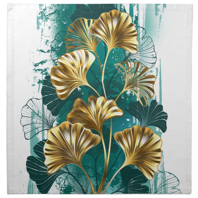 Branch with Golden Leaves Ginko Biloba Cloth Napkin (Front)