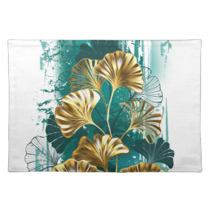 Branch with Golden Leaves Ginko Biloba Cloth Placemat