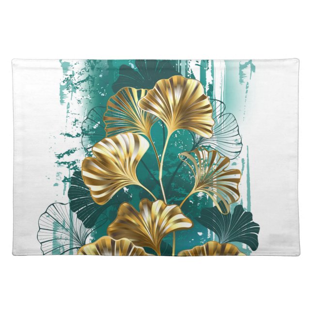 Branch with Golden Leaves Ginko Biloba Cloth Placemat (Front)