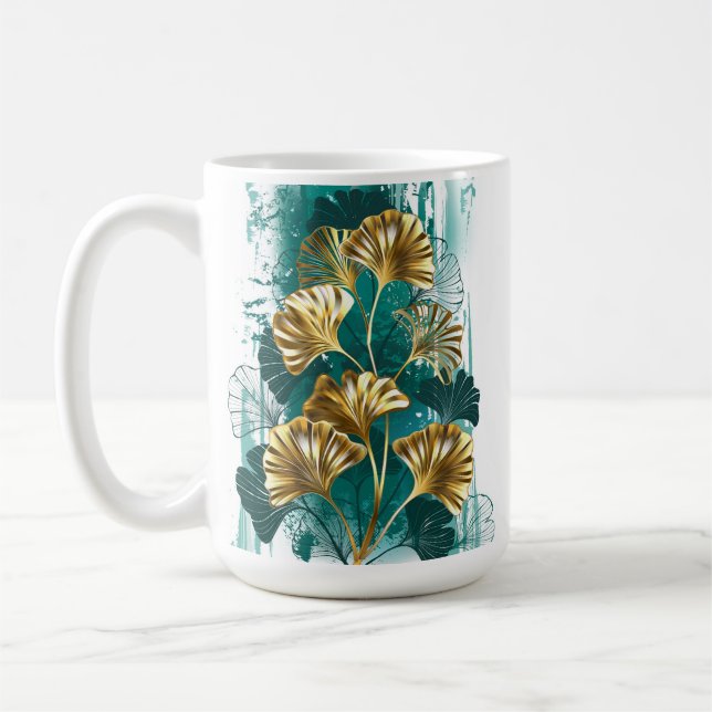 Branch with Golden Leaves Ginko Biloba Coffee Mug (Left)