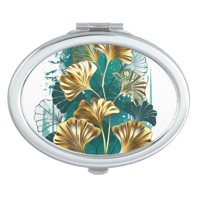 Branch with Golden Leaves Ginko Biloba Compact Mirror (Front)