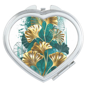 Branch with Golden Leaves Ginko Biloba Compact Mirror