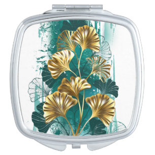 Branch with Golden Leaves Ginko Biloba Compact Mirror