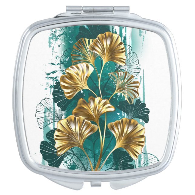 Branch with Golden Leaves Ginko Biloba Compact Mirror (Front)