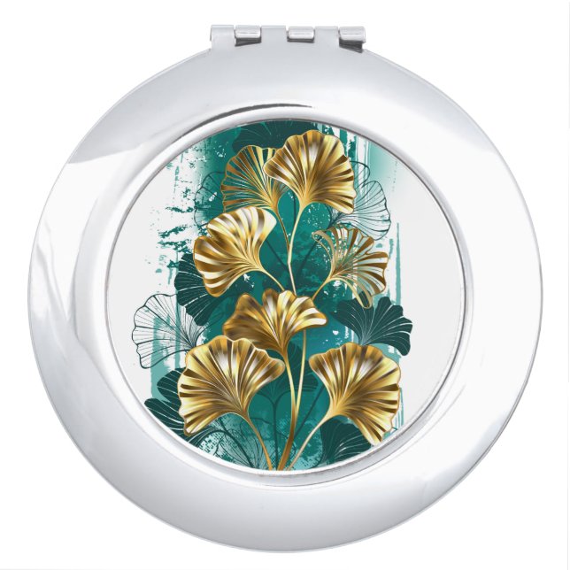 Branch with Golden Leaves Ginko Biloba Compact Mirror (Front)