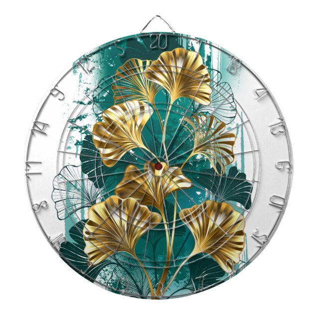 Branch with Golden Leaves Ginko Biloba Dart Board (Front)