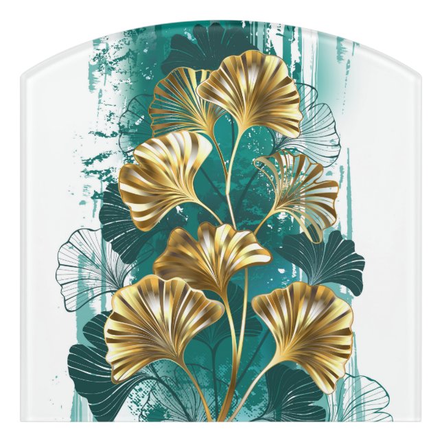 Branch with Golden Leaves Ginko Biloba Door Sign (Contour Front)