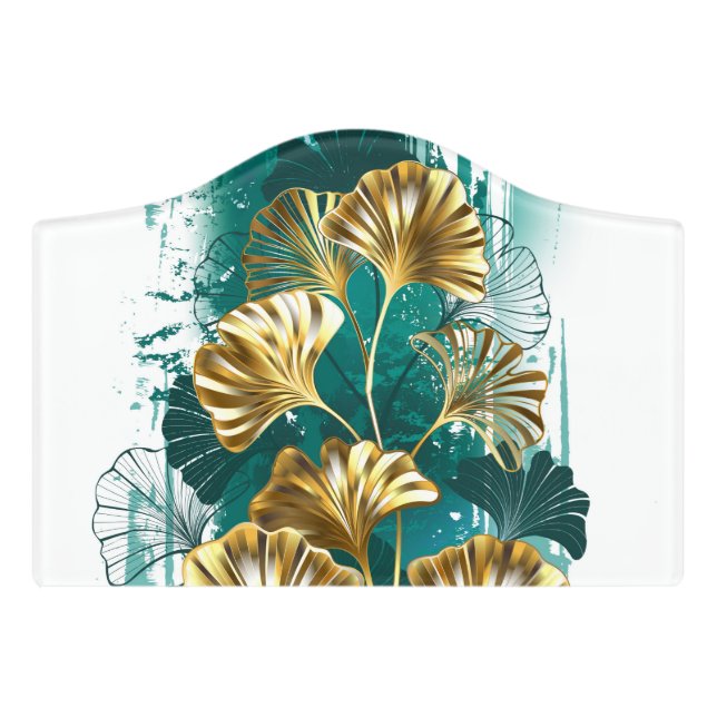 Branch with Golden Leaves Ginko Biloba Door Sign (Small Crest Front)