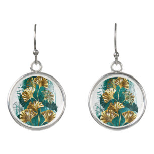 Branch with Golden Leaves Ginko Biloba Earrings