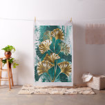 Branch with Golden Leaves Ginko Biloba Fabric