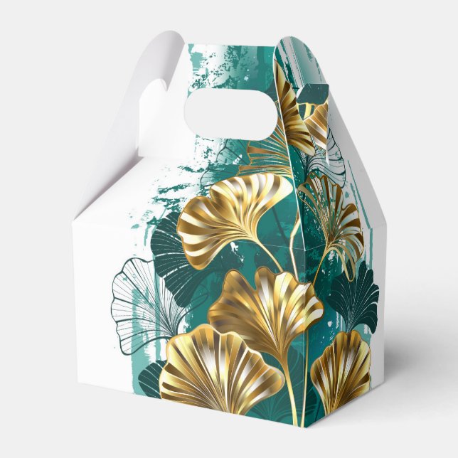 Branch with Golden Leaves Ginko Biloba Favor Boxes (Front Side)