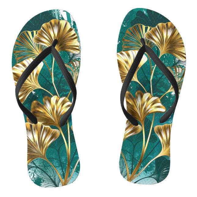 Branch with Golden Leaves Ginko Biloba Flip Flops (Footbed)