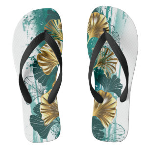Branch with Golden Leaves Ginko Biloba Flip Flops