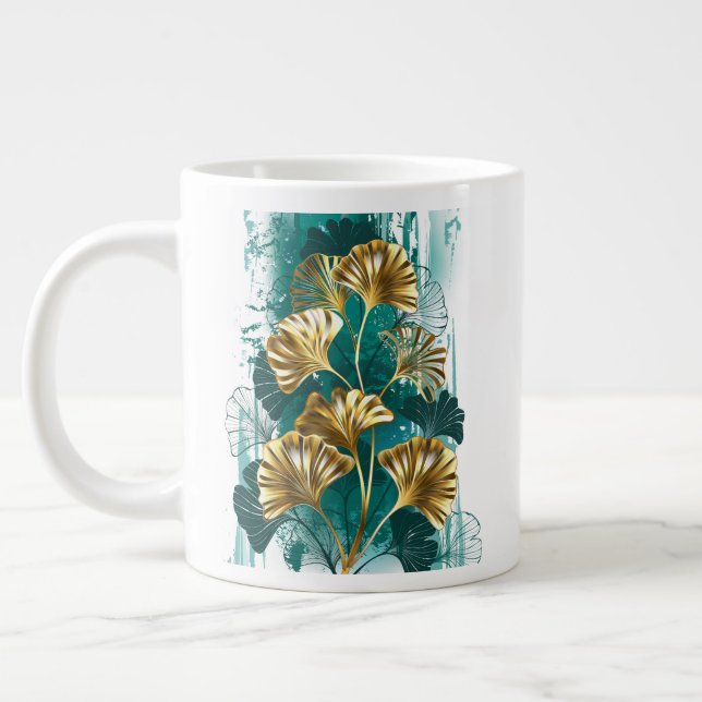 Branch with Golden Leaves Ginko Biloba Giant Coffee Mug (Left)