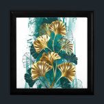 Branch with Golden Leaves Ginko Biloba Gift Box<br><div class="desc">Branch with jewelry,  gold and green leaves of Ginko biloba on light,  painted green background. Ginko biloba</div>