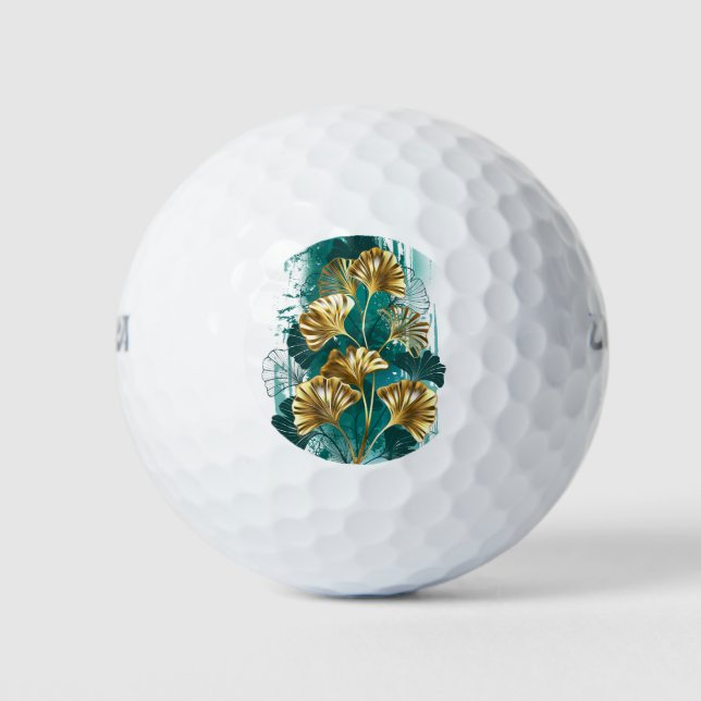 Branch with Golden Leaves Ginko Biloba Golf Balls (Front)