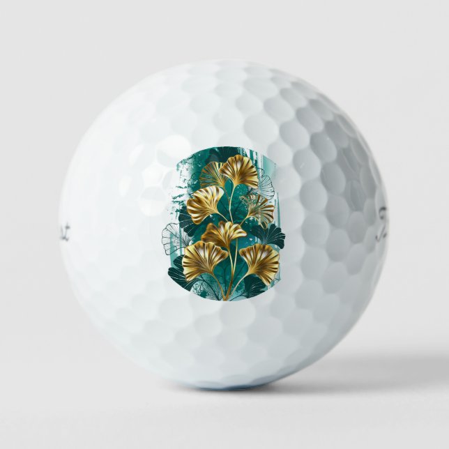 Branch with Golden Leaves Ginko Biloba Golf Balls (Front)
