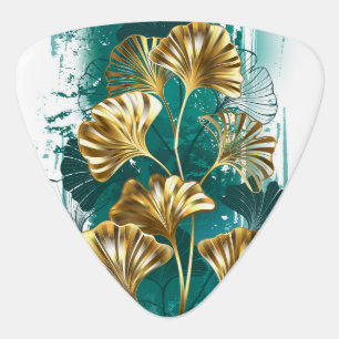 Branch with Golden Leaves Ginko Biloba Guitar Pick