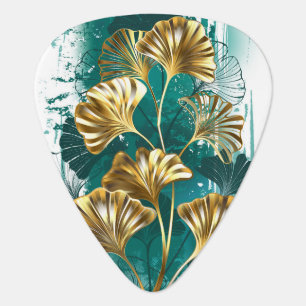 Branch with Golden Leaves Ginko Biloba Guitar Pick