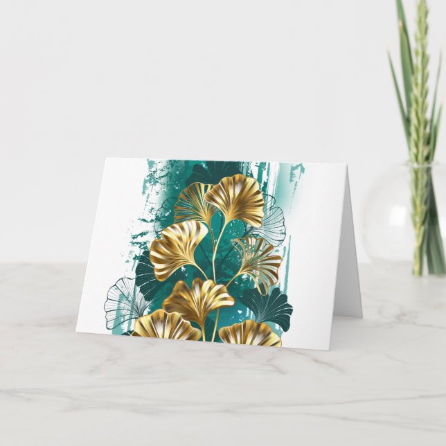 Branch with Golden Leaves Ginko Biloba Holiday Card (Front)