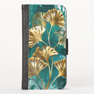 Branch with Golden Leaves Ginko Biloba iPhone XS Wallet Case