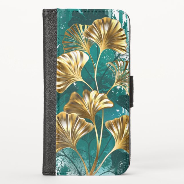 Branch with Golden Leaves Ginko Biloba iPhone Wallet Case (Front)