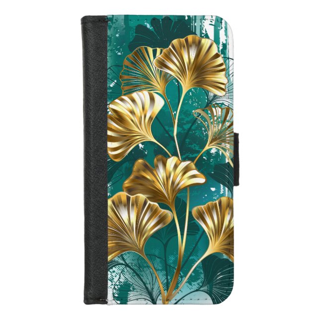 Branch with Golden Leaves Ginko Biloba iPhone Wallet Case (Front)