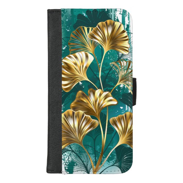 Branch with Golden Leaves Ginko Biloba iPhone Wallet Case (Front)