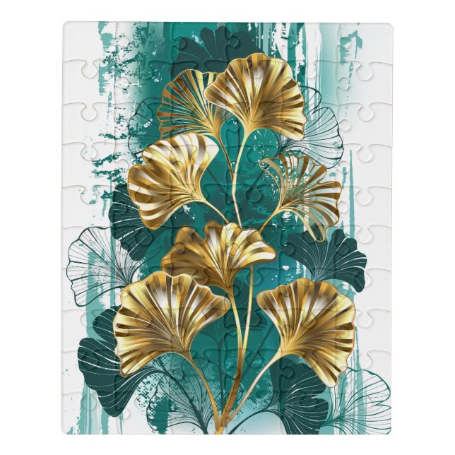 Branch with Golden Leaves Ginko Biloba Jigsaw Puzzle (Puzzle Vertical)