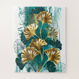 Branch with Golden Leaves Ginko Biloba Jigsaw Puzzle