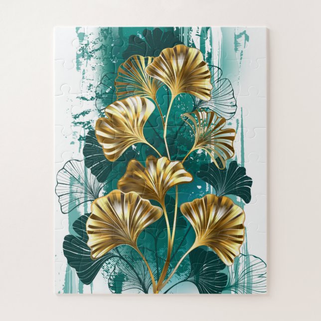 Branch with Golden Leaves Ginko Biloba Jigsaw Puzzle (Vertical)