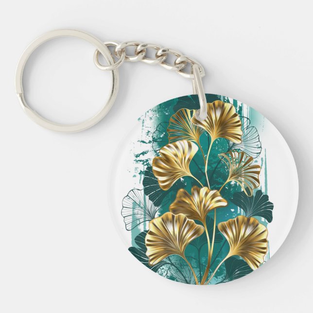 Branch with Golden Leaves Ginko Biloba Keychain (Front)