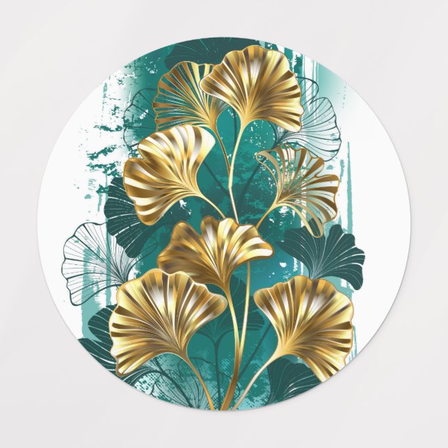 Branch with Golden Leaves Ginko Biloba Kids' Labels (Design 1)