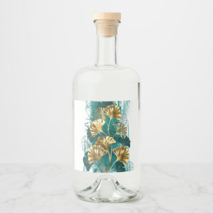 Branch with Golden Leaves Ginko Biloba Liquor Bottle Label