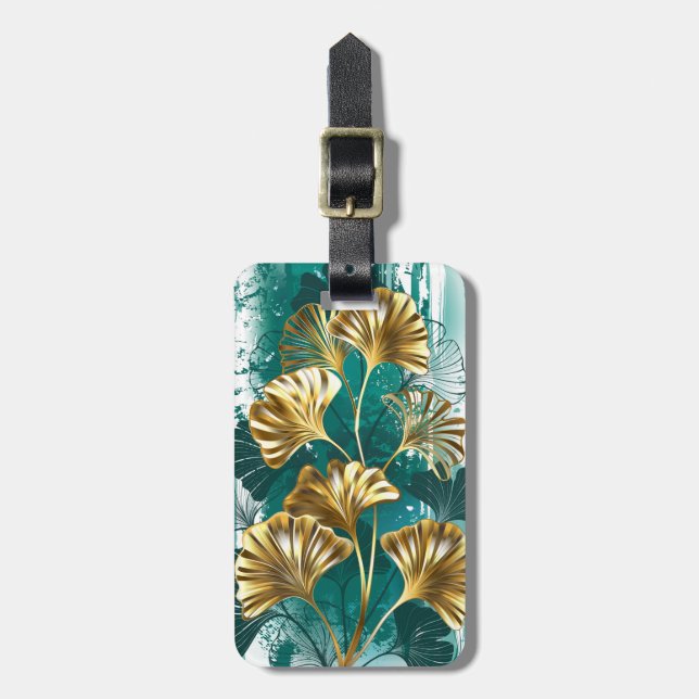 Branch with Golden Leaves Ginko Biloba Luggage Tag (Front Vertical)