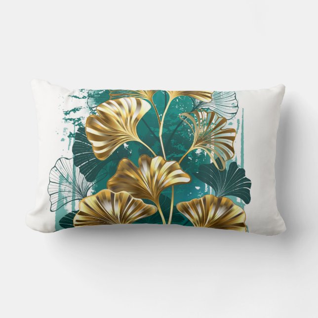 Branch with Golden Leaves Ginko Biloba Lumbar Pillow (Front)