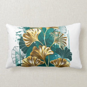 Branch with Golden Leaves Ginko Biloba Lumbar Pillow
