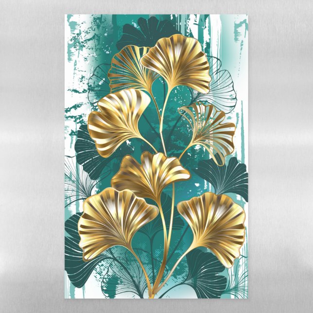 Branch with Golden Leaves Ginko Biloba Magnetic Dry Erase Sheet (Vertical)