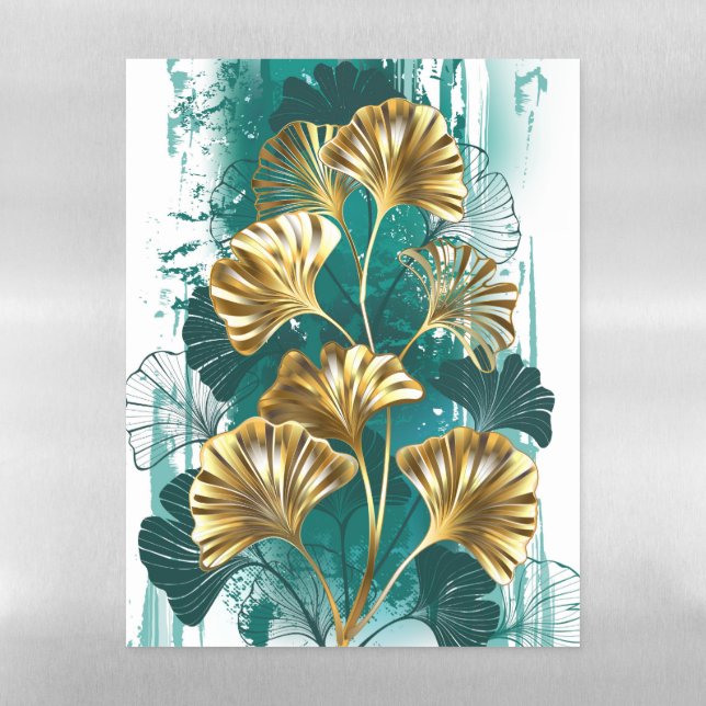Branch with Golden Leaves Ginko Biloba Magnetic Dry Erase Sheet (Vertical)