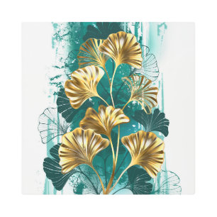 Branch with Golden Leaves Ginko Biloba Metal Print