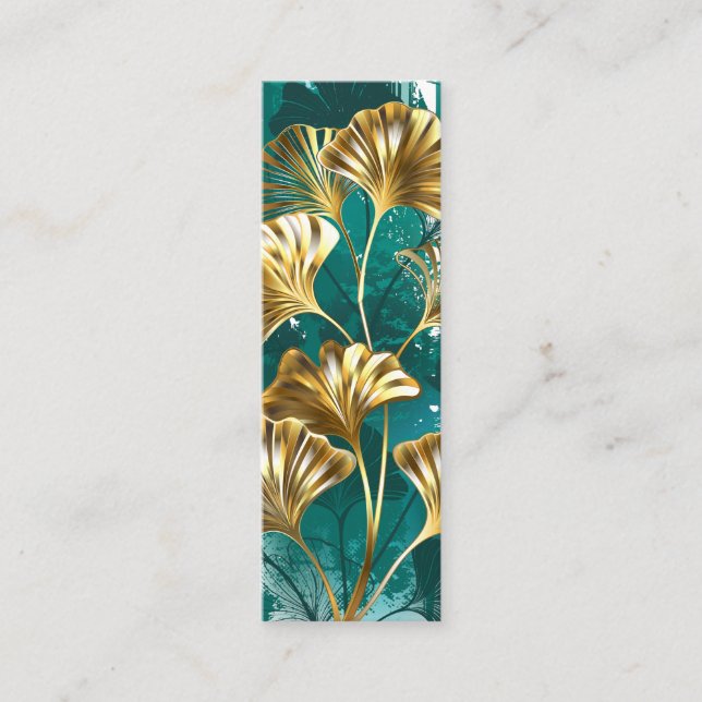 Branch with Golden Leaves Ginko Biloba Mini Business Card (Front)