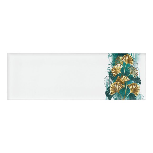 Branch with Golden Leaves Ginko Biloba Name Tag (Front)