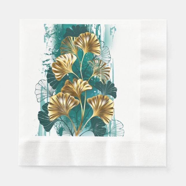Branch with Golden Leaves Ginko Biloba Napkins (Front)